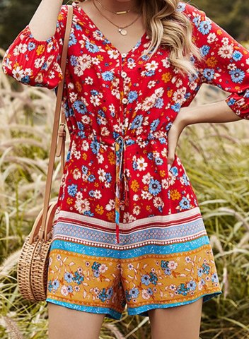 Women's Rompers Flare Floral High Waist Short Daily Boho Rompers