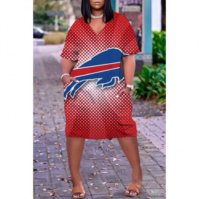 Women's Buffalo Bills Printed V-neck Casual Pocket Dress