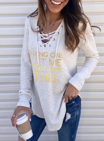Women's Tunic Tops Casual Letter Solid Criss Cross Drawstring V Neck Long Sleeve Daily Tunics