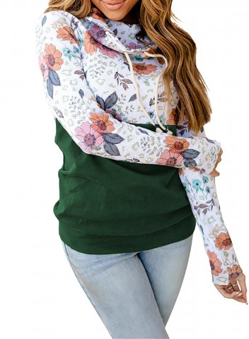Color Block Long Sleeve High Neck Floral Sweatshirt
