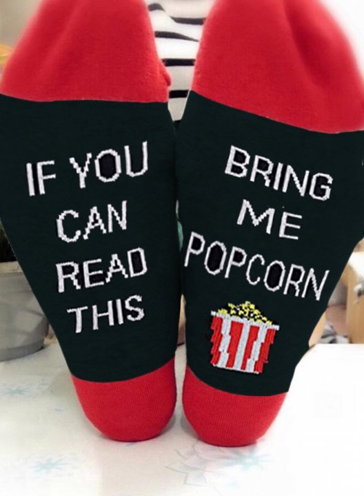 If you can read this, bring me Popcorn Print Christmas Socks Letter Print Socks