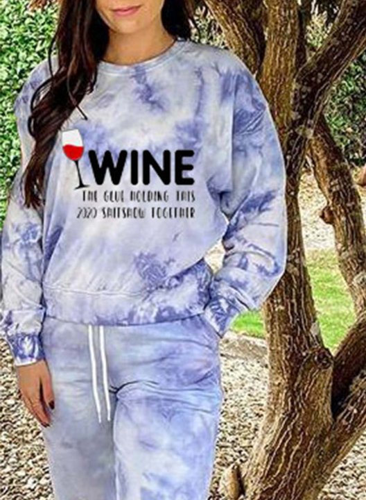 Wine The Glue Holding This 2020 Women's Sport Sets Tie-dye Long Sleeve Round Neck Sport Set