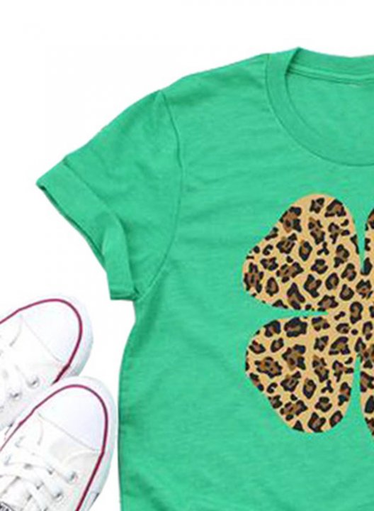 Women's T-shirts Leopard Round Neck Short Sleeve Casual Daily Summer T-shirts