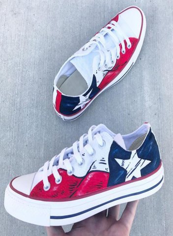 Women's Sneakers Flag Lace PU Leather Casual Sneakers