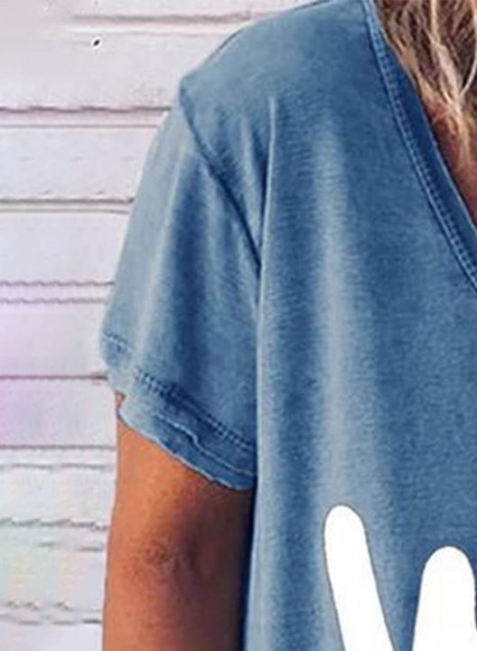 Women's T-shirts Solid Paw-Print Short Sleeve V Neck Daily Casual Tunic