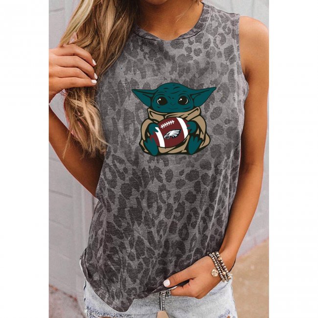 Match Responded Round Neck sleeveless Leopard Print T-Shirt