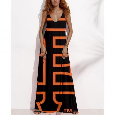 Women's Summer SAN FRANCISCO GIANTS Fan Print V-neck Sleeveless Loose Long A-line Dress