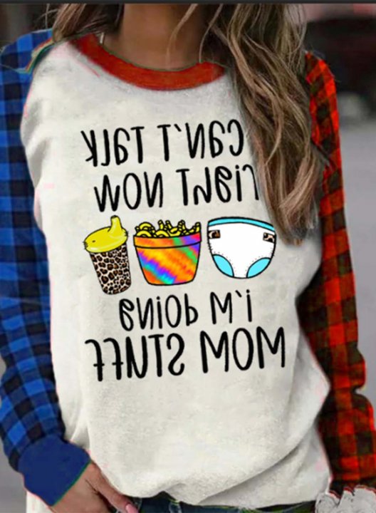 Women's Sweatshirts Plaid Letter I Can't Talk Right Now I'm Doing Mom Stuff Casual Daily Sweatshirts