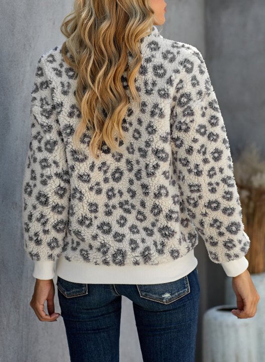 Leopard Long Sleeve High Neck Zip Sweatshirt