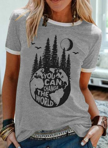 Women's T-shirts You can change the world Print Round Neck Short Sleeve Summer Casual Daily T-shirts