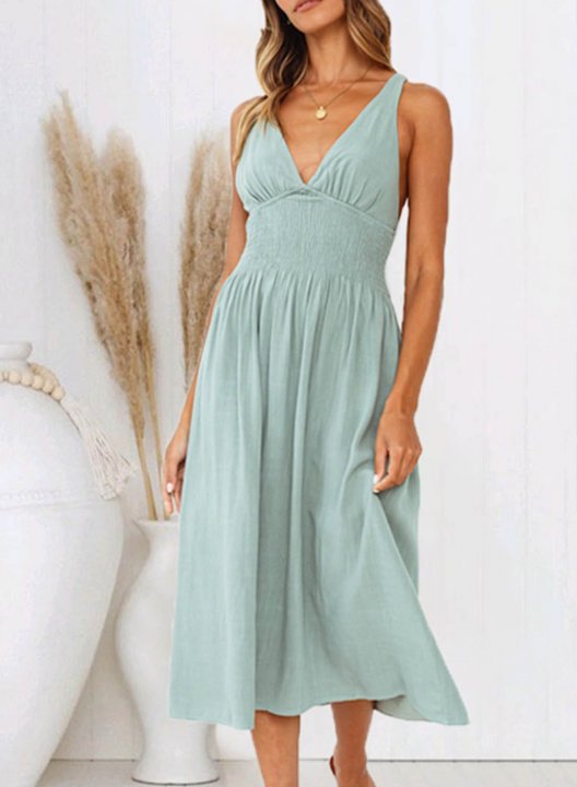 Women's Maxi Dress Solid A-line V Neck Sleeveless Criss Cross Daily Vacation Beach Maxi Dress