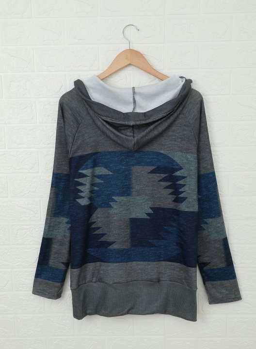 Camouflage Color Block Aztec Knit Hoodie