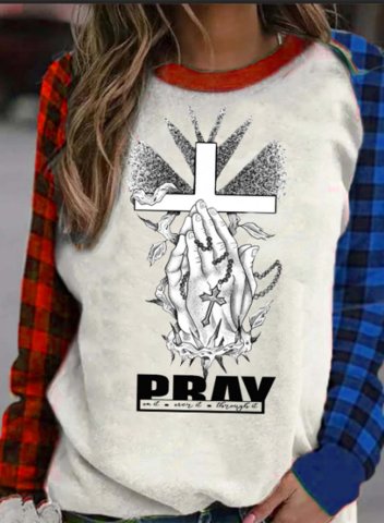 Women's Sweatshirts Plaid Pray Print Round Neck Long Sleeve Casual Daily Sweatshirts