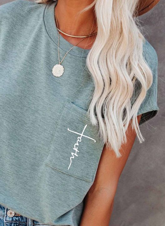 Women's T-shirts Letter Print Short Sleeve Round Neck Daily T-shirt