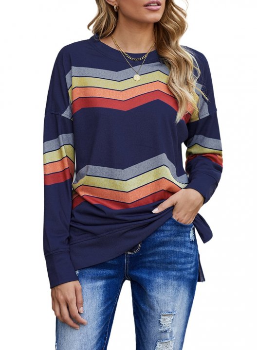 Striped Long Sleeve Round Neck Sweatshirt