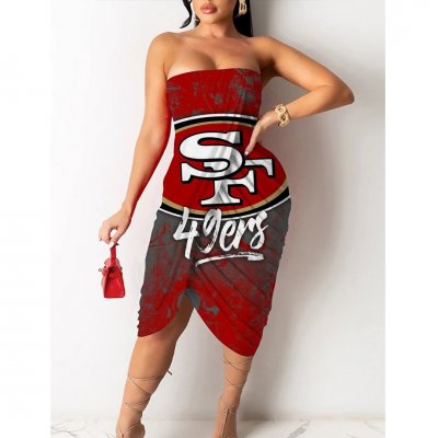 San Francisco 49ers Printed Irregular Bandeau Midi Dress