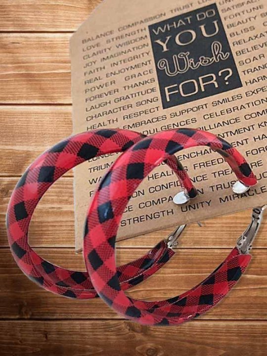 Women's Plaid Round Leather Earrings