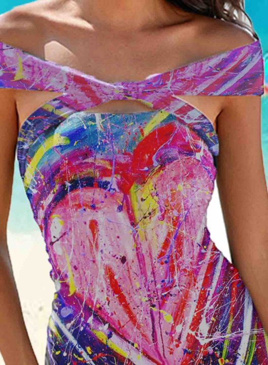 Women's One Piece Swimwear Color Block Abstract Criss Cross One-shoulder One-Piece Swimsuit