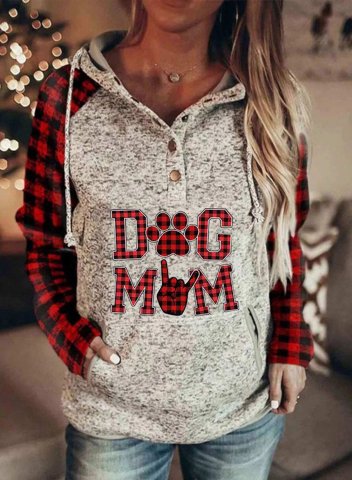 Women's Dog Mom Print Hoodies Drawstring Long Sleeve Color Block Plaid Button Letter Casual Daily Hoodies With Pockets