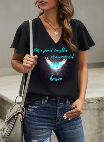 Women's T-shirts Letter Abstract V Neck Short Sleeve Casual Daily Summer T-shirts