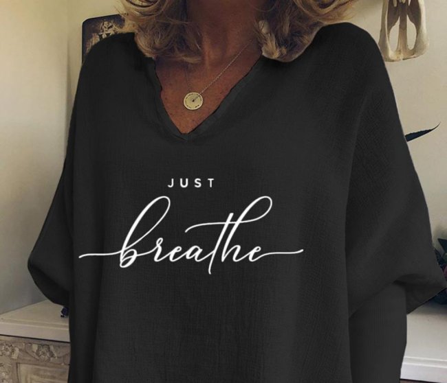 Woman's Just Breath Casual V-neck Sweatshirt