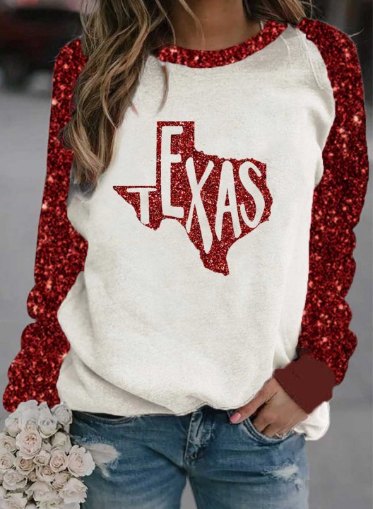 Women's Sweatshirts Texas Print Sequins Texas Independence DaySweatshirt