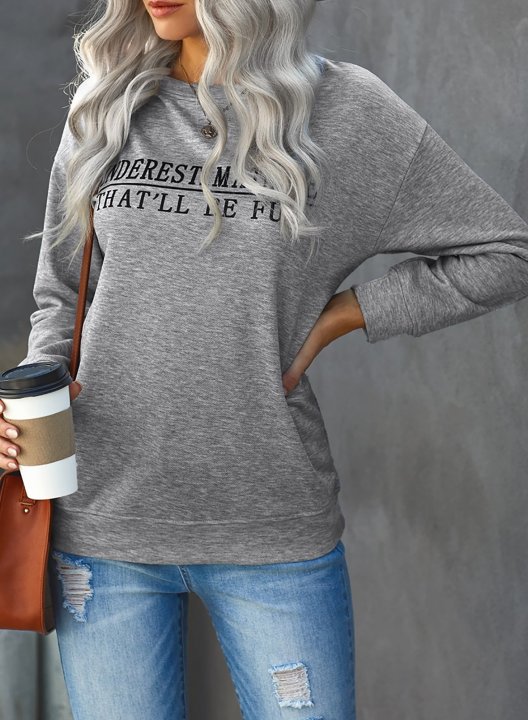 Solid/Letter Long Sleeve Round Neck Casual