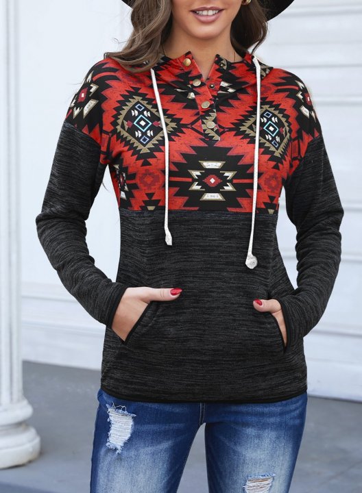 Geometric Color Block Long Sleeve Hoodie