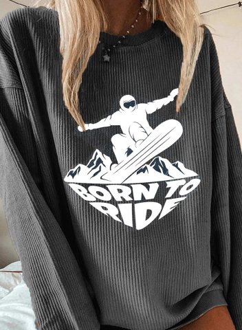 Women's Born to Ride Graphic Sweatshirt Color Block Letter Round Neck Long Sleeve Casual Daily Pullovers