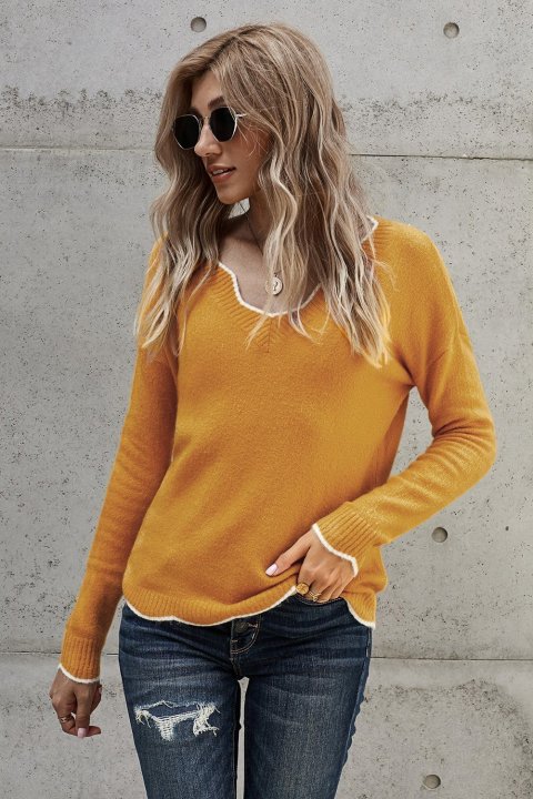 Women's Sweaters Wavy V-neck Solid Color Sweaters