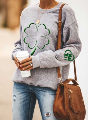Women's St.Patrick's Day Sweatshirts Clover Print Long Sleeve Round Neck Casual Sweatshirt