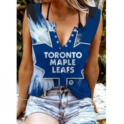 Toronto Maple Leafs Printed V Neck Casual Sleeveless Top