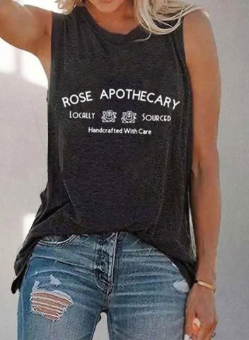 Women's Rose Apothecary Tank Tops Letter Rose Round Neck Casual Tank Top