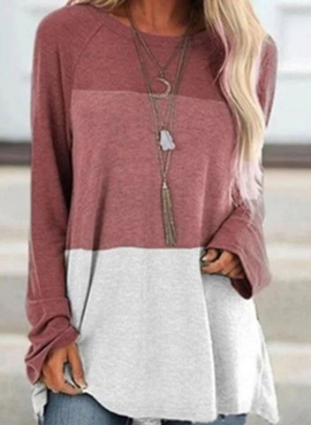 Color Block Long Sleeve Round Neck Daily Casual Sweatshirt