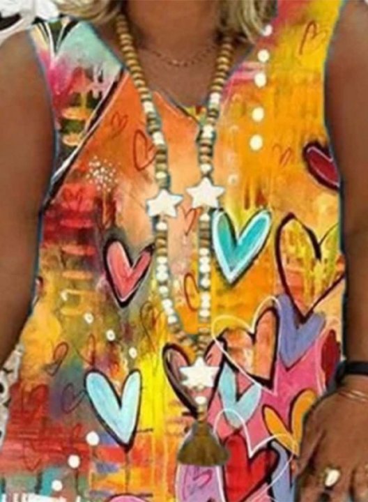 Women's Mini Dresses Fashion Color Block Heart-shaped Sleeveless V Neck Vintage Dress