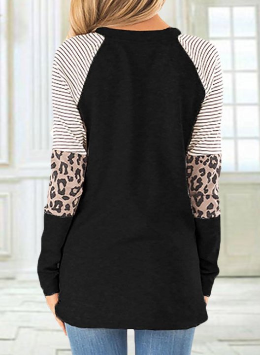 Women's Sweatshirts Round Neck Long Sleeve Leopard Sweatshirts