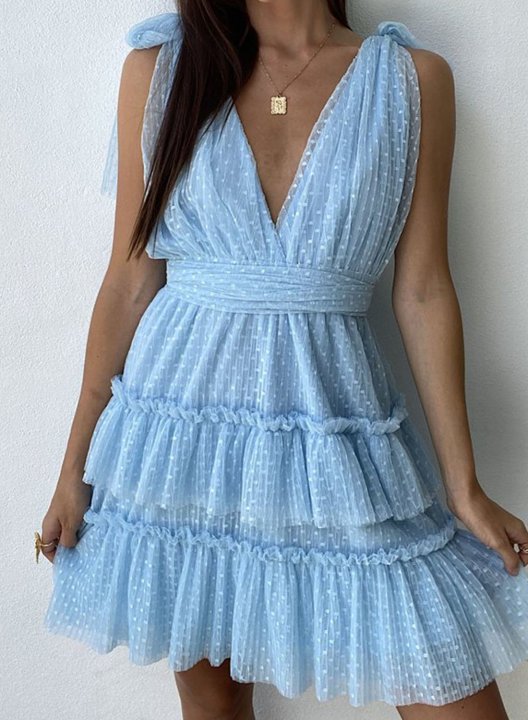 Women's Dress Tie Shoulder Ruffle Layered Mini Dress