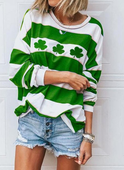 Women's St Patrick's Day Sweatshirts Striped Shamrock Round Neck Long Sleeve Spring Casual Daily Shirt