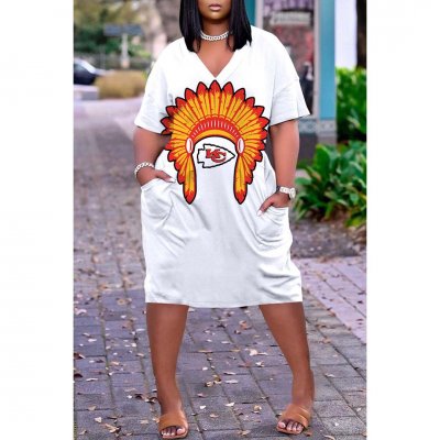 Kansas City Chiefs Print Fashion Casual V Neck Short Sleeve Dress