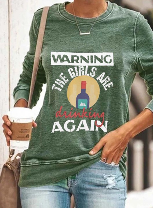 Women's T-shirts Letter Print Long Sleeve Round Neck Daily T-shirt