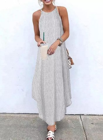 Women's Dress Striped A-line Sleeveless Cold Shoulder Round Neck Casual Daily Vacation Maxi Dress