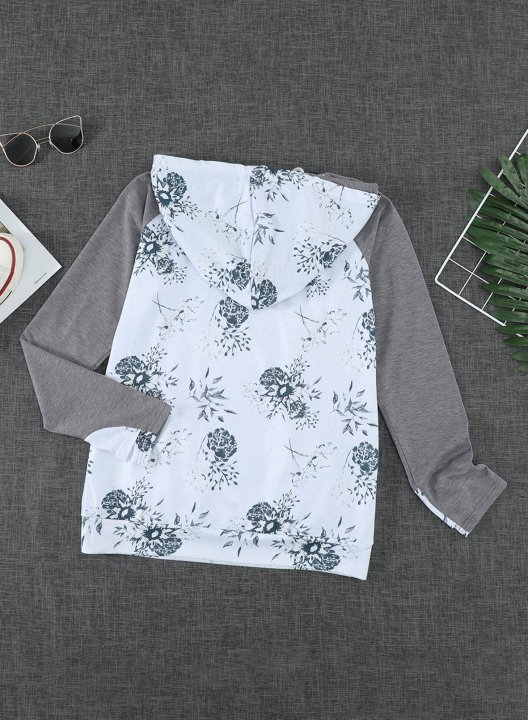 Women Floral Zipper Sweatshirt with Pocket