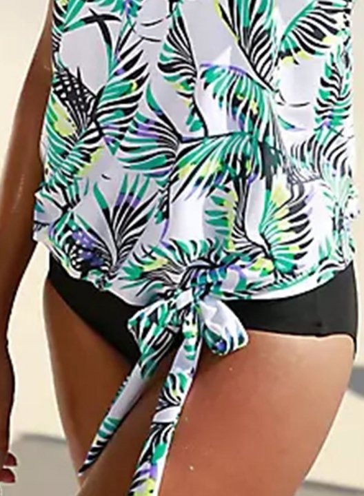 Women's Tankinis Tropical Spaghetti Knot Front Tankinis