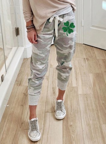 Women's Joggers Shamrock Camouflage Festival Slim Daily Ankle-length Drawstring Joggers