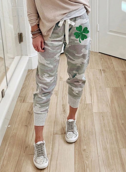 Women's Joggers Shamrock Camouflage Festival Slim Daily Ankle-length Drawstring Joggers