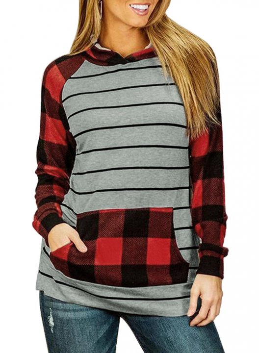 Striped Plaid Long Sleeve Hoodie