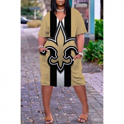 Women's New Orleans Saints Printed V-neck Casual Pocket Dress