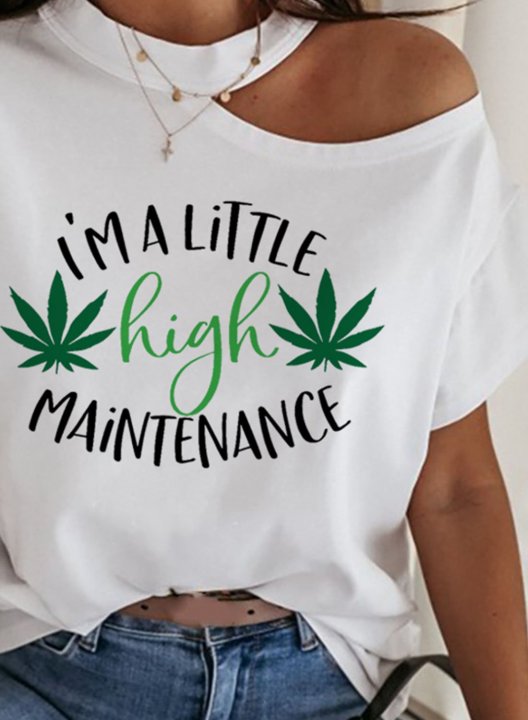 Women's I'm A Little High Maintenance T-shirts Letter Print Short Sleeve Cold Shoulder Daily T-shirt