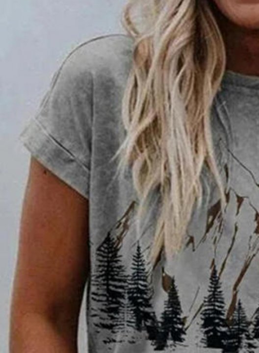 Women's T-shirts Landscape Print Short Sleeve Round Neck Daily T-shirt