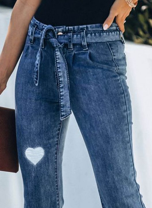 Women's Bell Bottom Jeans Heart Print Mid Waist Daily Casual Jean